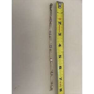 Vintage 925 Sterling Silver Amethyst Link Bracelet Purple Square Stones 9g